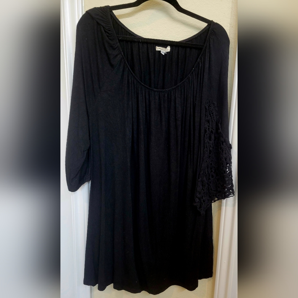 Lady's World Black Lace Sleeves Goth Flowy Lightweight Tunic Dress Plus …